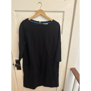 Boden‎ Women's Black Boatneck Ottoman Dress Ribbed Texture Knit Pocket 16L